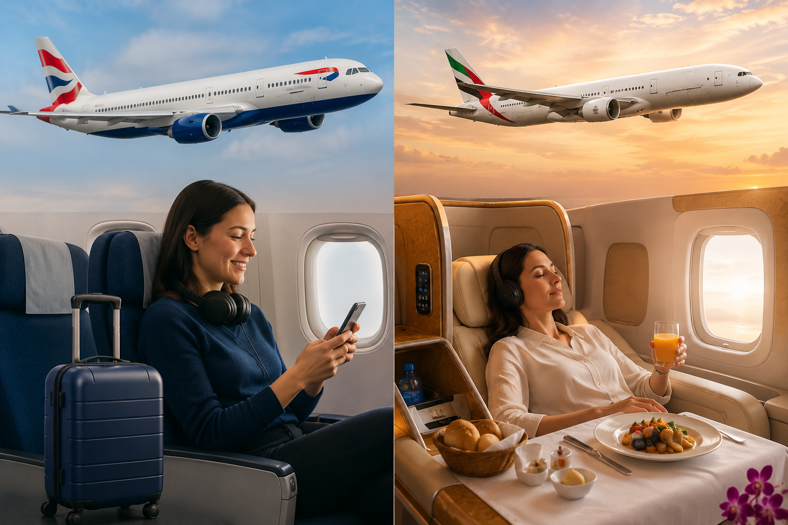 British Airways vs Emirates airline comparison for international travel, comfort, service, and baggage policies