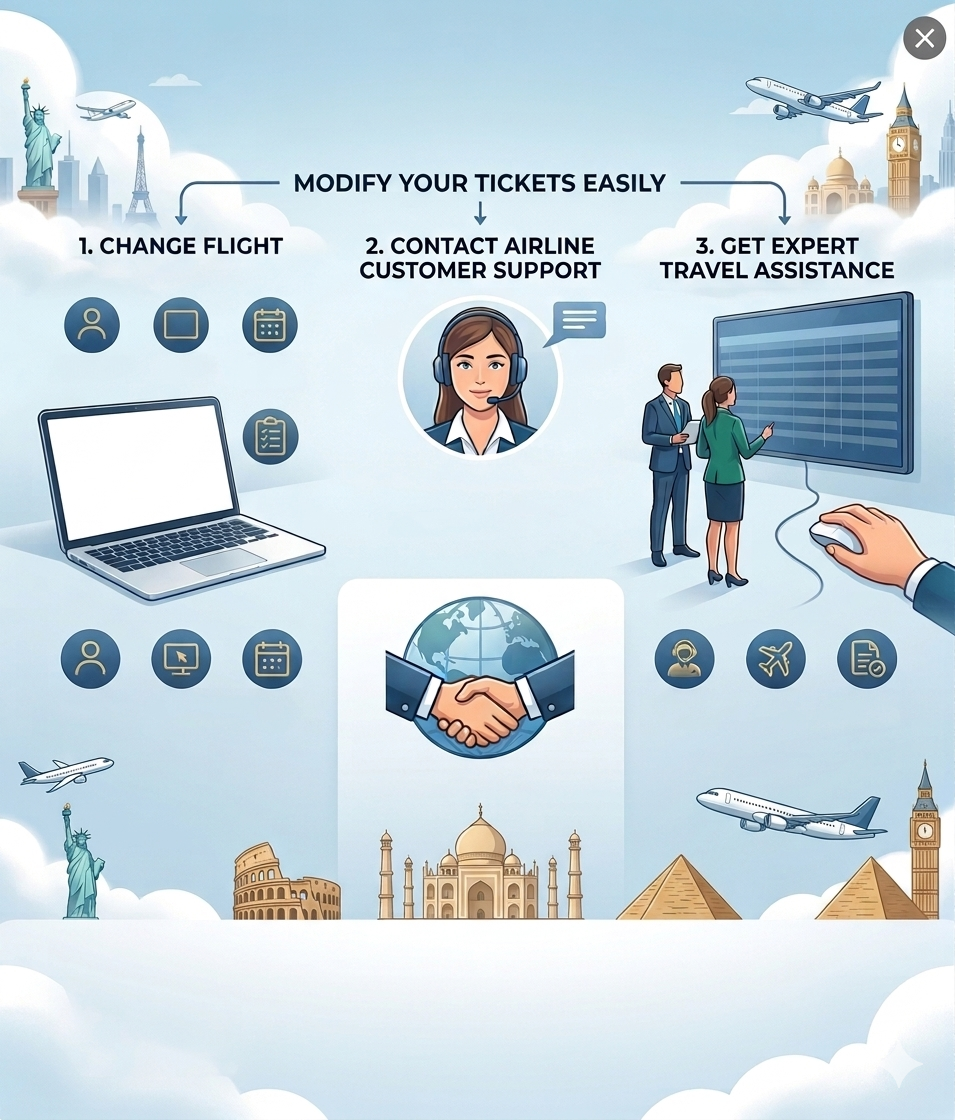Infographic showing easy steps for airlines change flight and booking modification