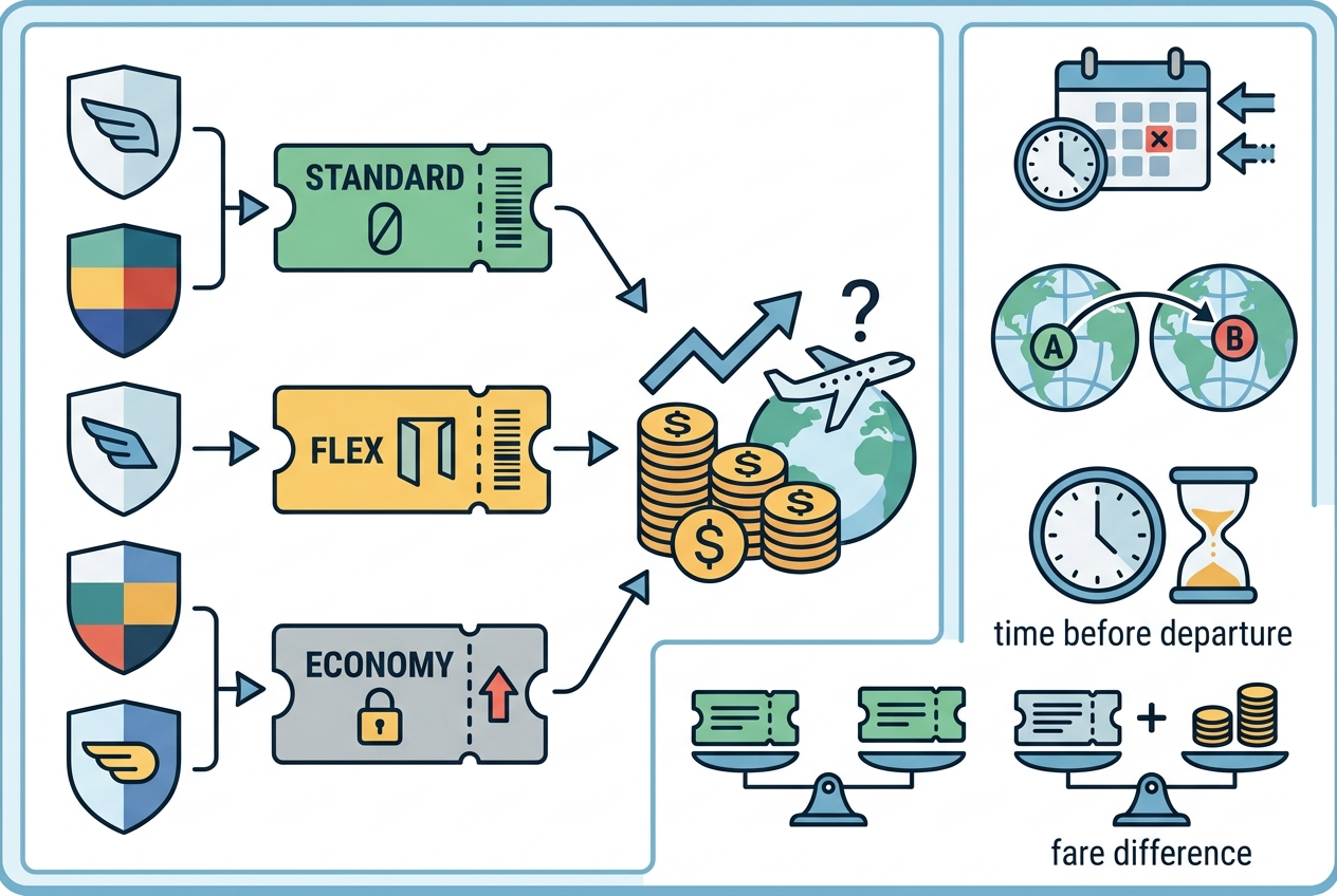 Infographic explaining factors affecting airlines change flight costs and fees.